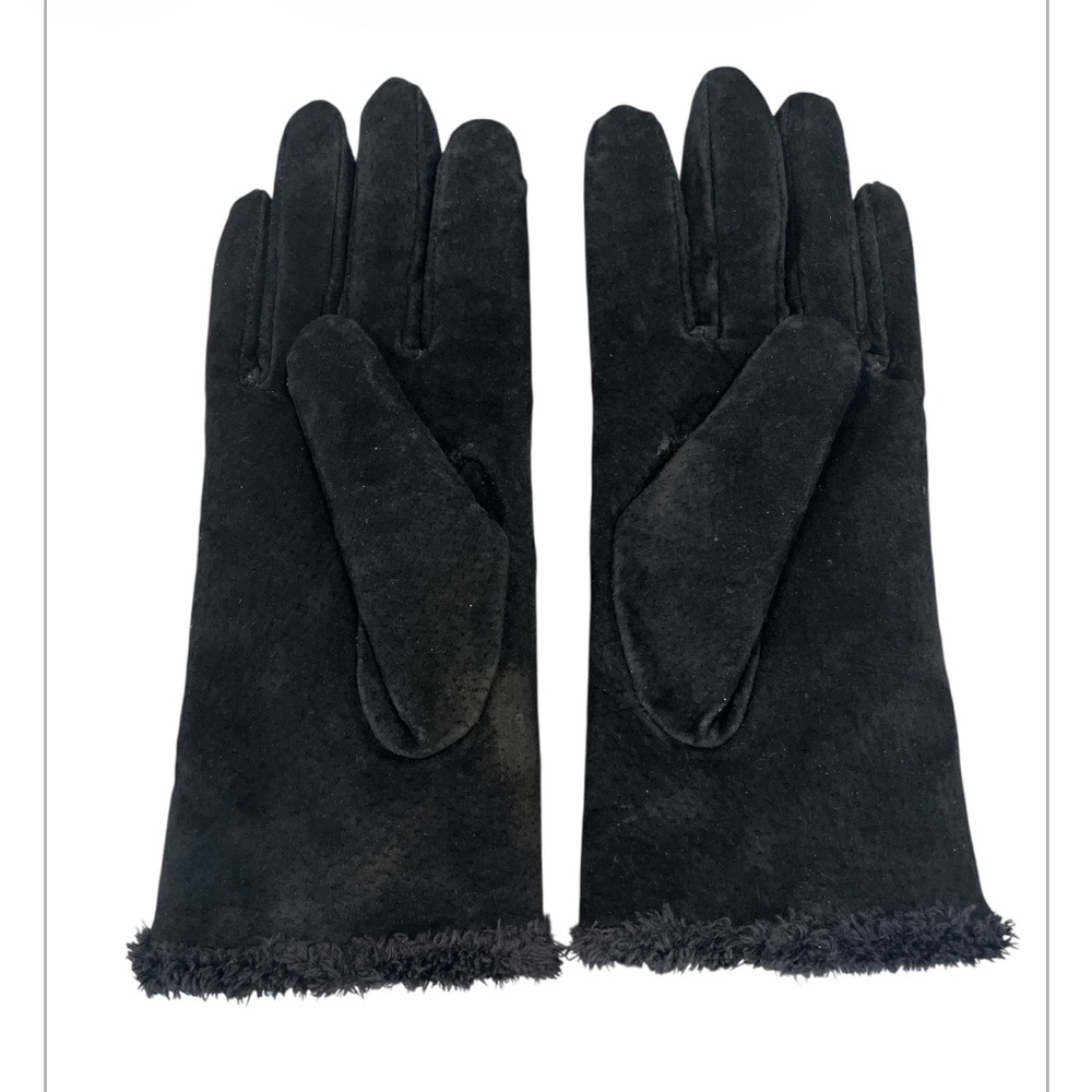 Womens’s Isotoner Medium Black Suede Faux Fur Gloves - Picture 2 of 7